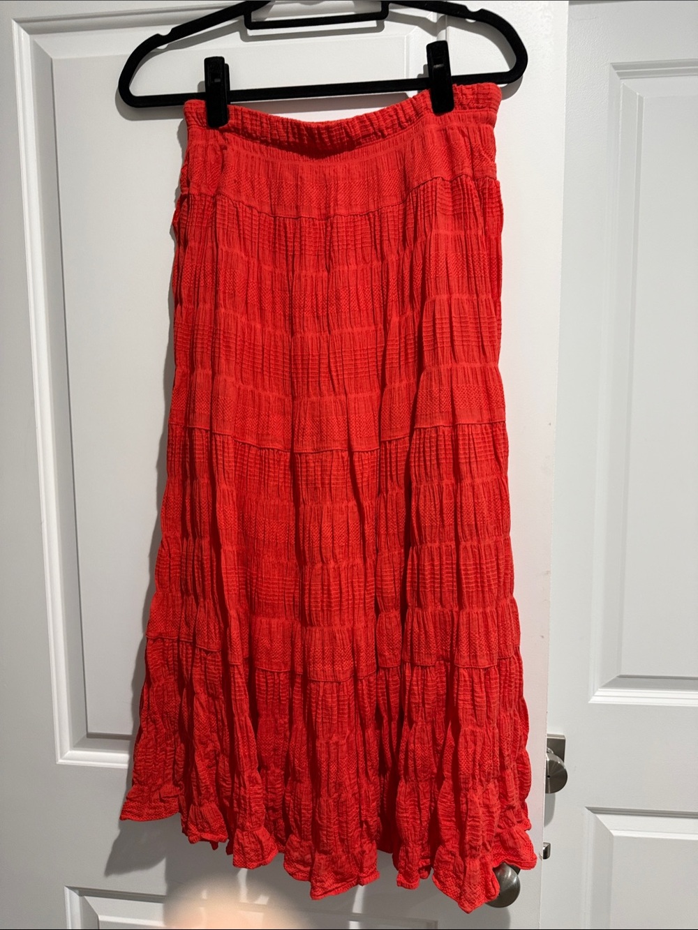 Max Studio Red Tiered Smocked Maxi Skirt